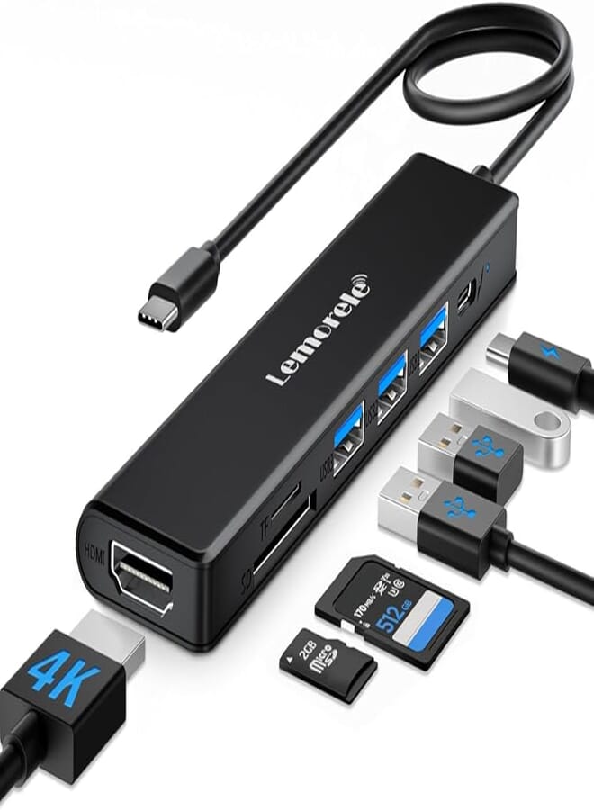 Lemorele USB C Hub Adapter 7 in 1 with HDMI 4K@30Hz, 100W PD Charging, 1 USB3.0 5Gbps Data Port, 2 USB 2.0, SD/TF, USB C Multiport Dongle for MacBook/ChromeBook/Dell/HP/Lenovo